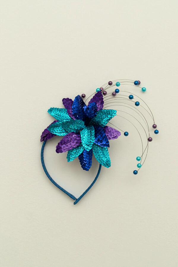 Tiara Carnaval Folhas Paetê Azul