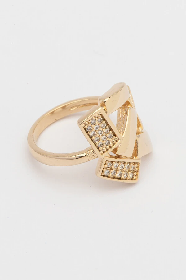 Anel Dourado Retângulos Zircônia Cristal