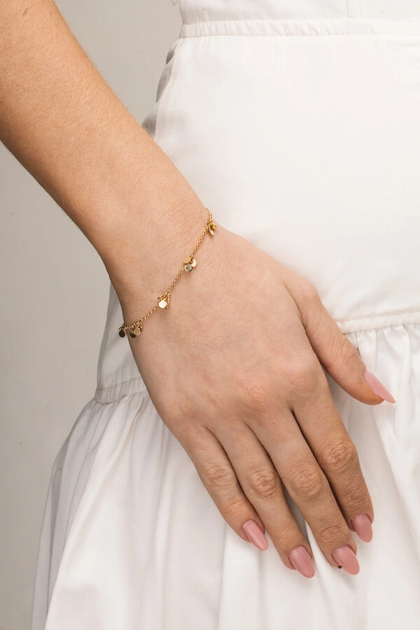 Pulseira Dourada Placas Cachinhos