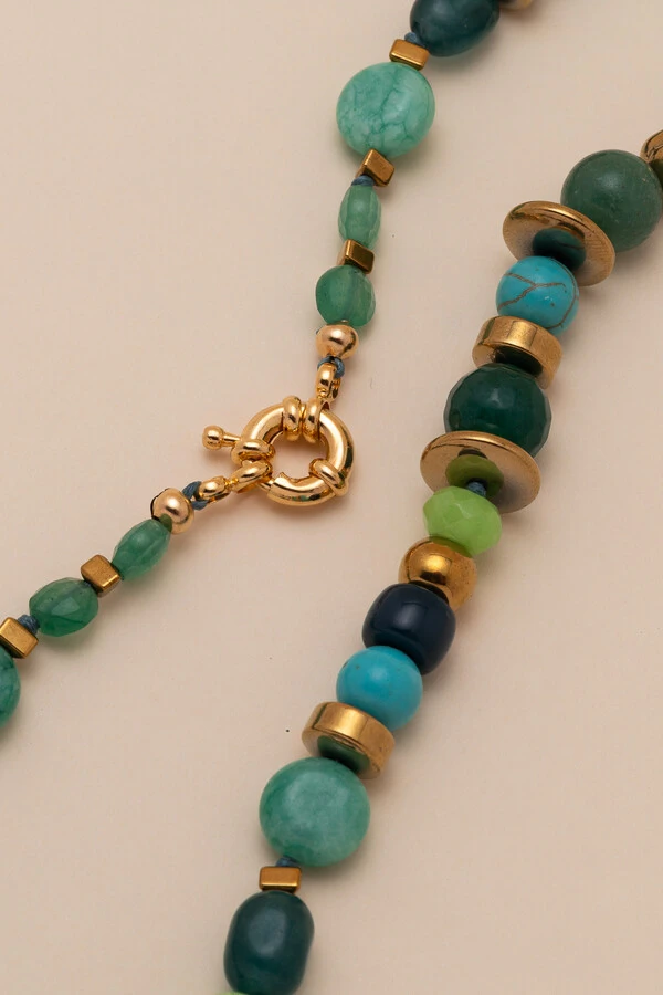 Colar Ipanema Jade Verde Howlita Banho Ouro 18K
