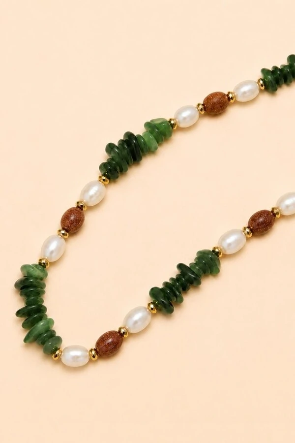 Colar Eden Jade Verde Banho Ouro 18K