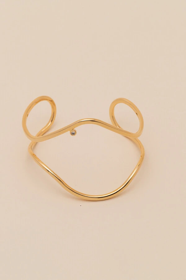 Pulseira Dourada Alva Ondas Ponto De Luz