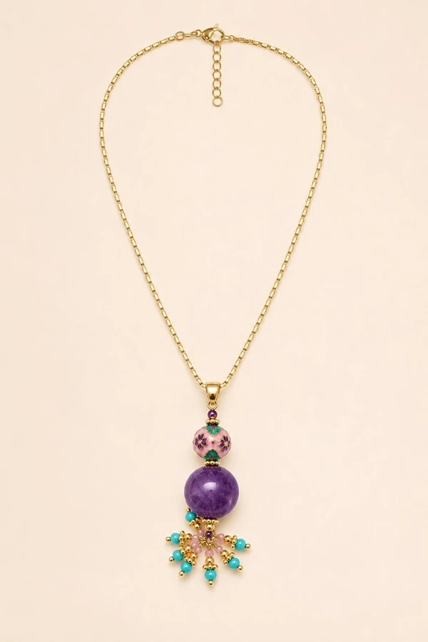 Colar Positano Jade Lilás Banho Ouro 18K