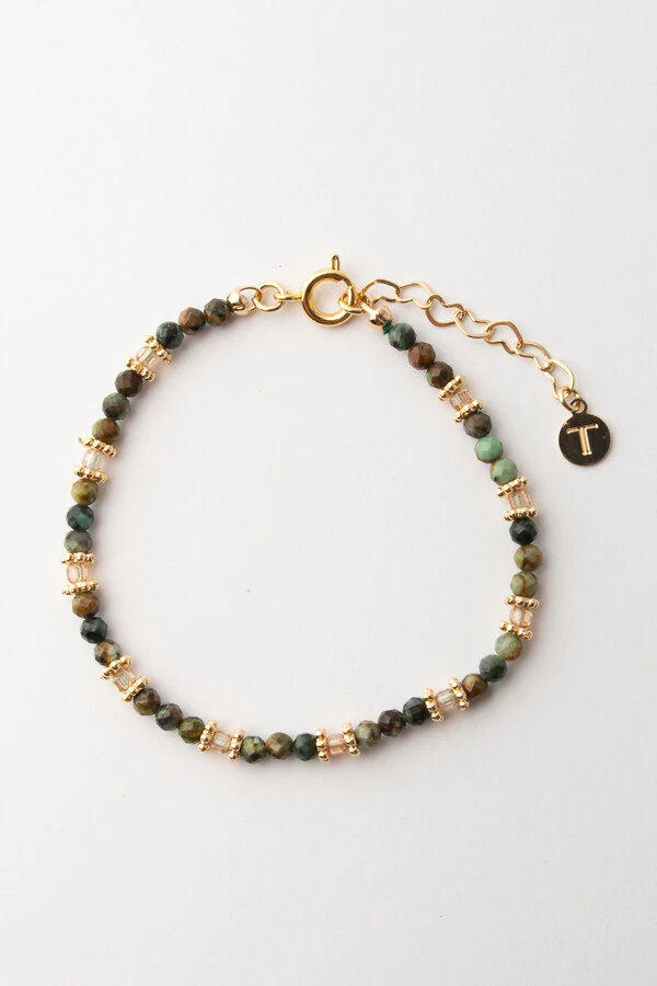Pulseira Turquesa Africana Banho Ouro 18K