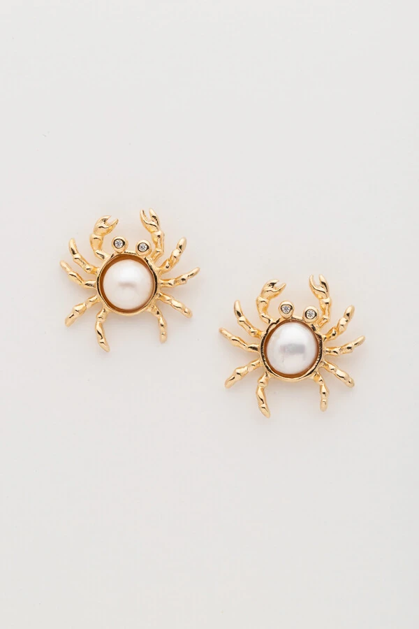 Brinco Caranguejo Pérola Natural Banho Ouro 18K