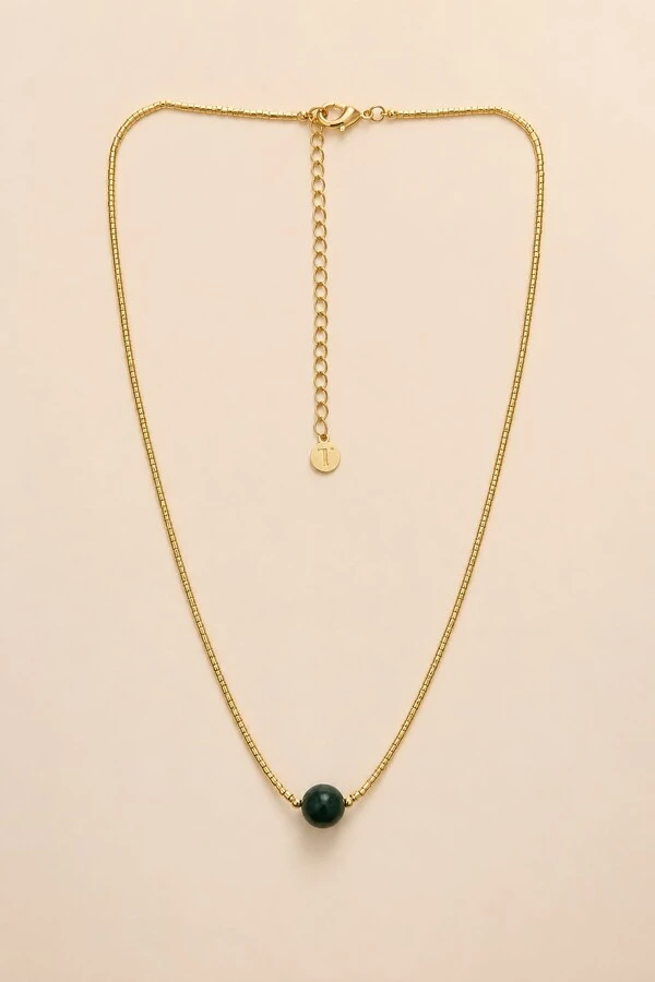 Colar Dourado Biarritz Canutilhos Jade Verde