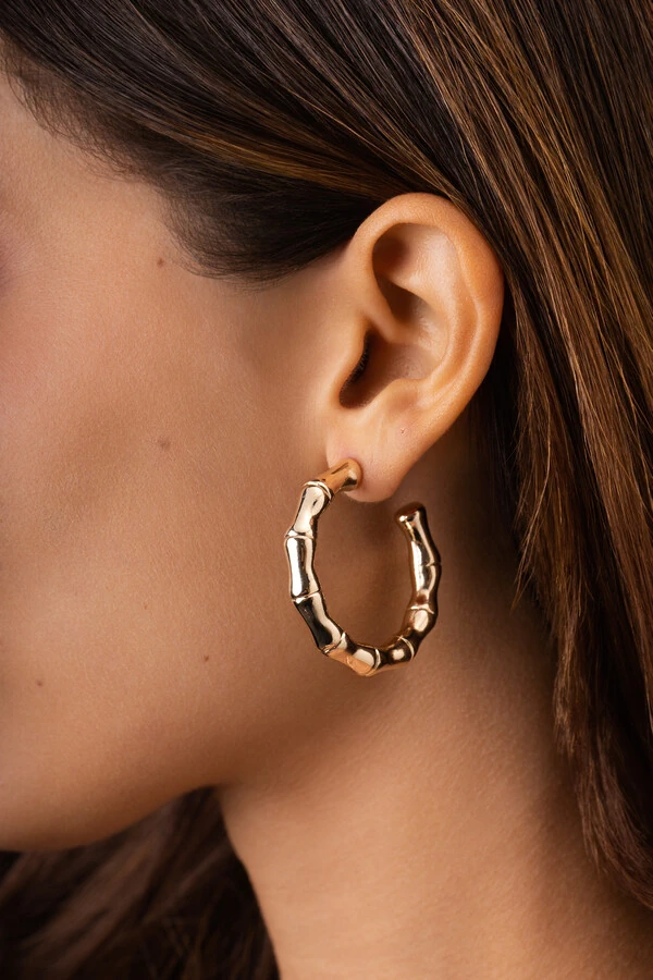 Brinco Dourado Argola Bambu