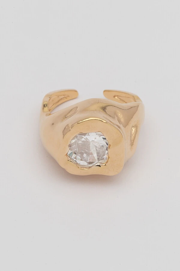 Anel Dourado Vesúvio Zircônia Cristal