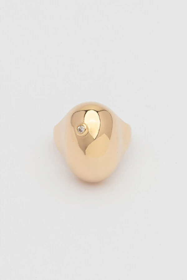 Anel Dourado Dedinho Bean Ponto Zircônia