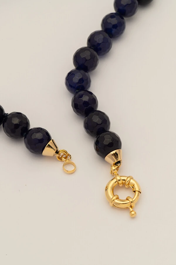 Colar Jade Azul Nautic Banho Ouro 18K