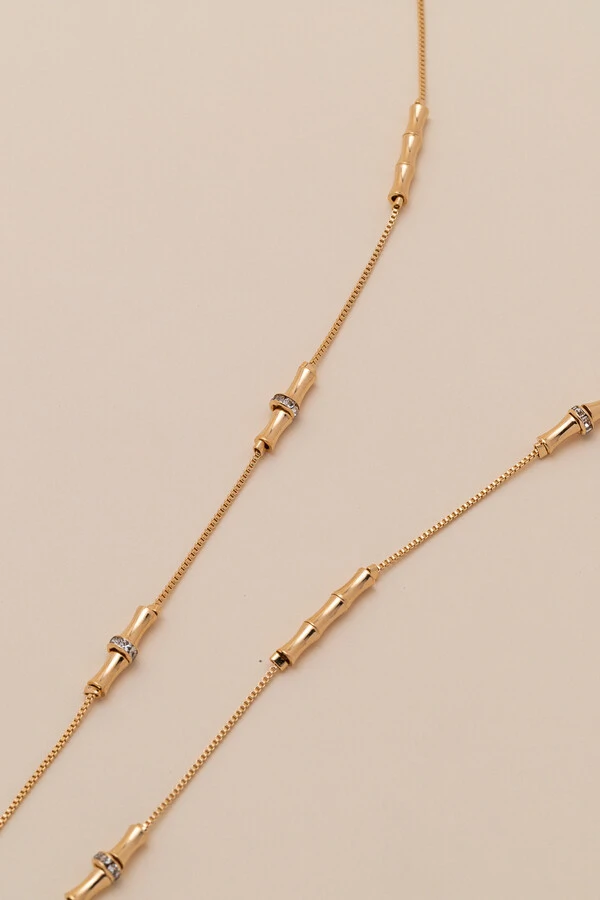 Colar Fiore Bamboo Zircônia Banho Ouro 18K
