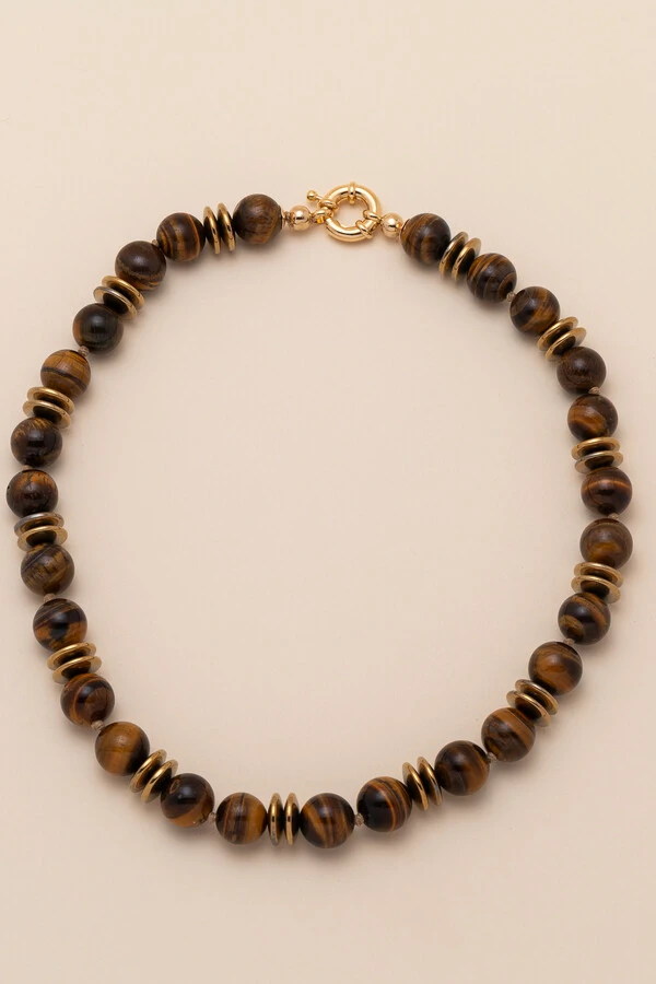 Colar Vereda Olho de Tigre Banho Ouro 18K