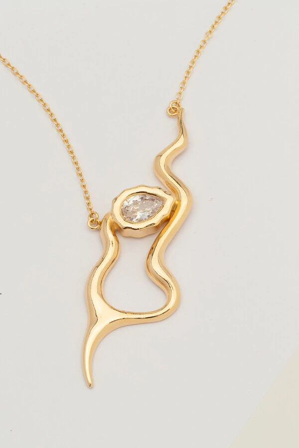 Colar Dourado Longo Snake Zircônia