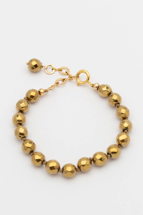 Pulseira Hematita Facetada Banho Ouro 18K