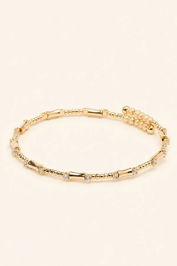 Pulseira Bracelete Aro Texturizado Com Zircônias Dourado