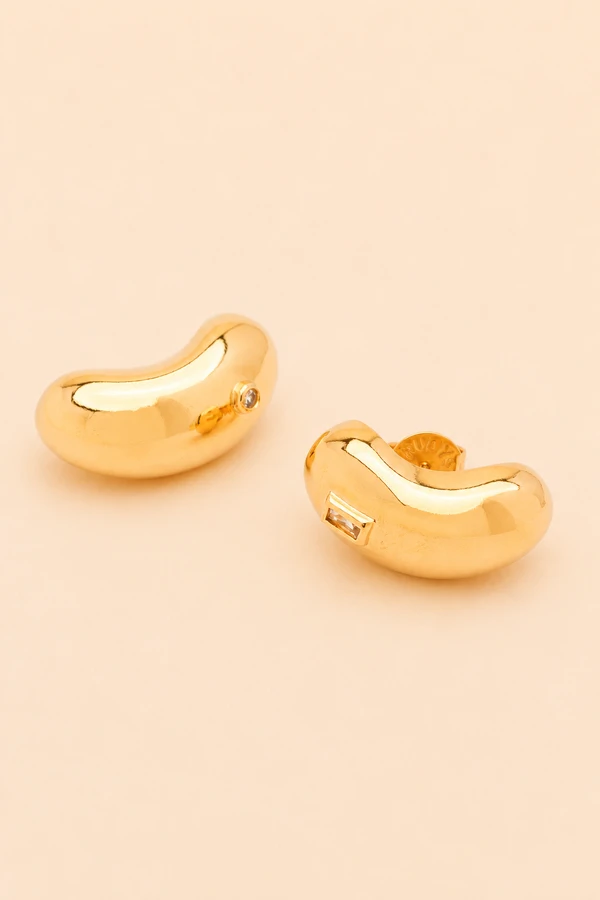 Brinco Dourado Bean Ponto Zircônia