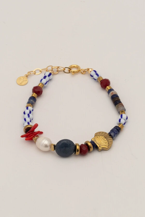 Pulseira Sodalita Pérola Natural Banho Ouro 18K