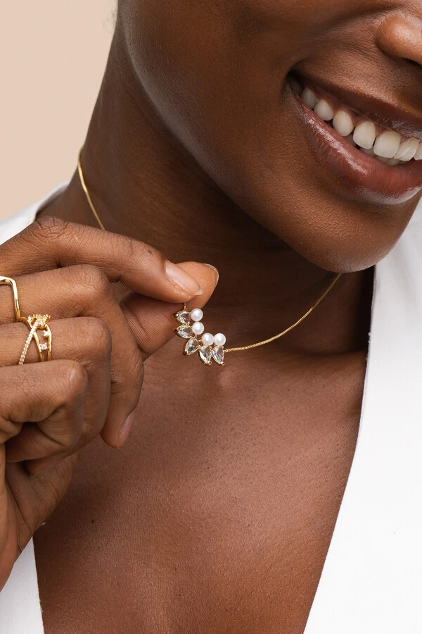 Colar Siena Pérola Gotas Aqua Banho Ouro 18K