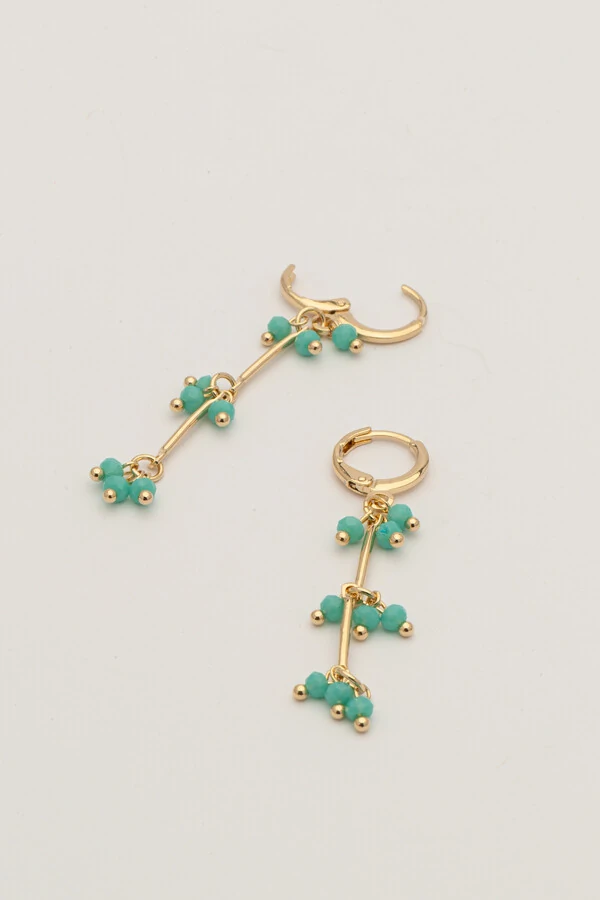 Brinco Dourada Palitos Cachos Cristal Azul