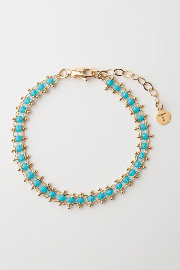 Pulseira Dourada Cristais Turquesa