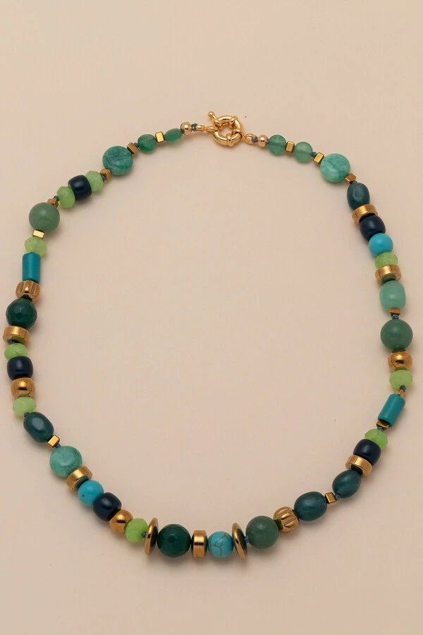 Colar Ipanema Jade Verde Howlita Banho Ouro 18K