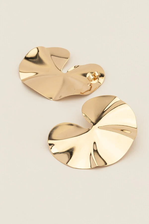 Brinco Dourado Folha Placa Orgânica