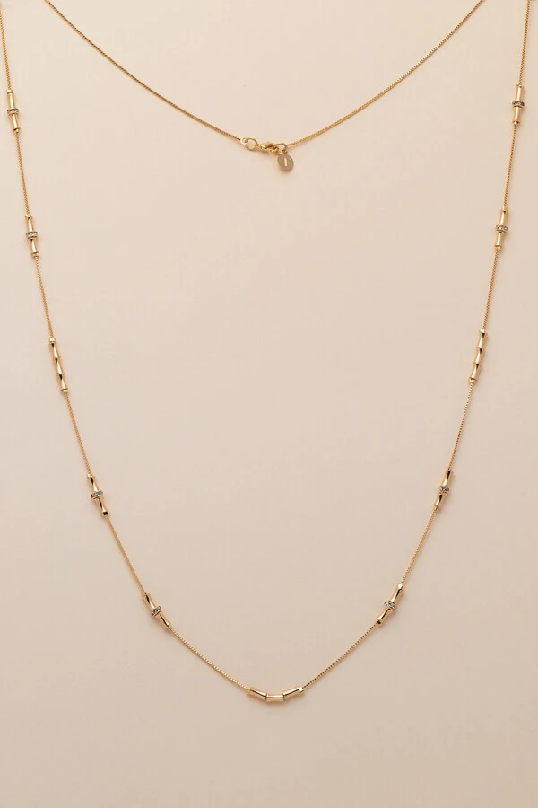 Colar Fiore Bamboo Zircônia Banho Ouro 18K