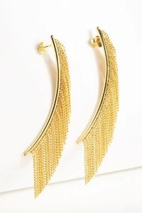 Brinco Dourado Longo Palito Franja