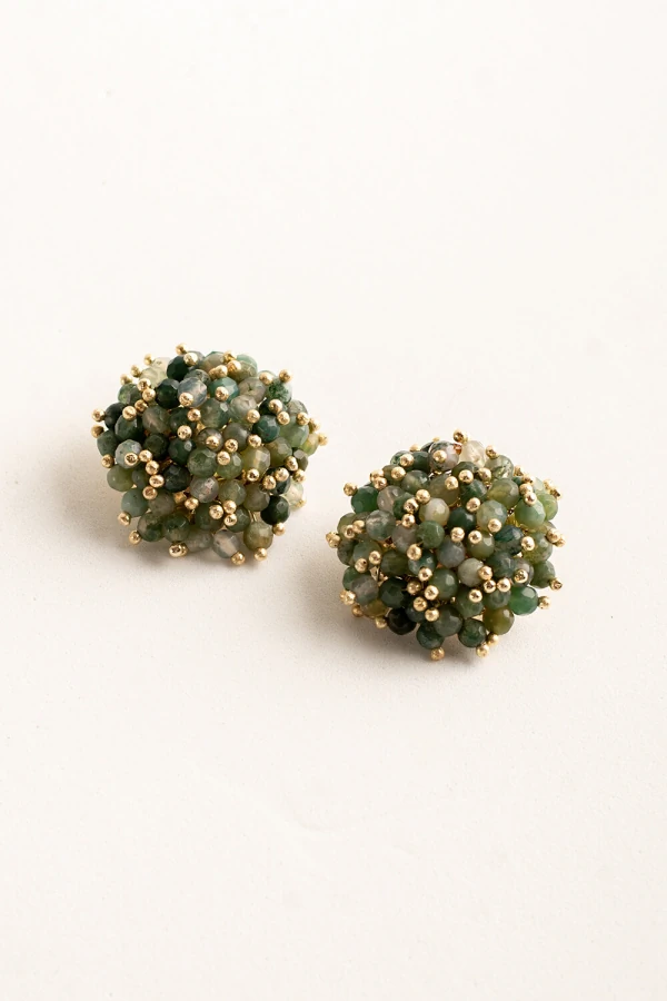 Brinco Cacho Jasper Verde Banho Ouro 18K