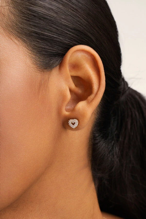 Brinco Mini Coração Zircônia Banho Ouro 18K