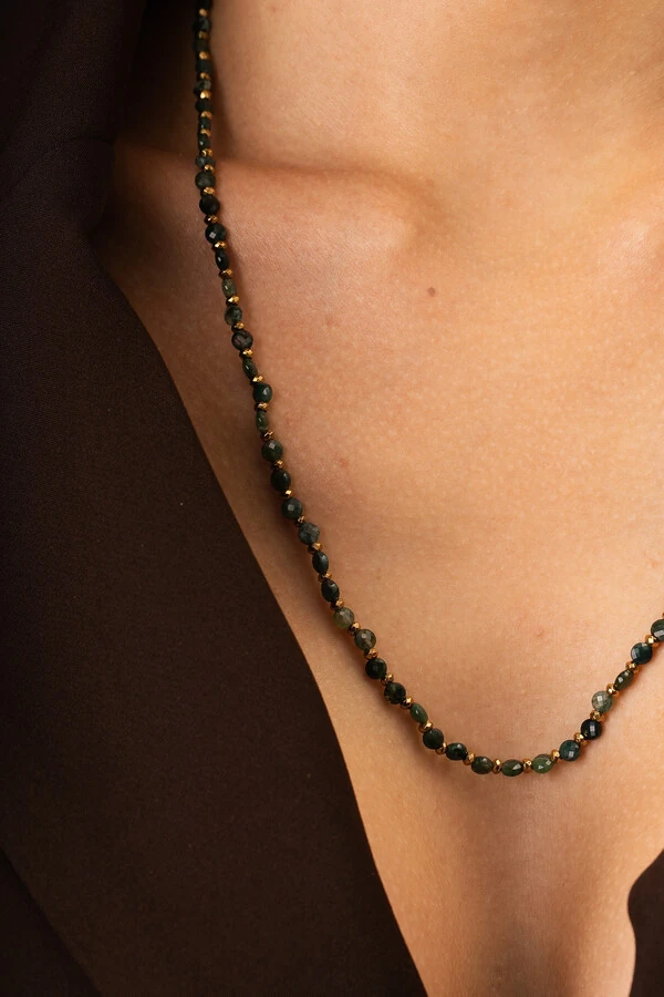 Colar Dawn Jasper Jade Oceano Banho Ouro 18K