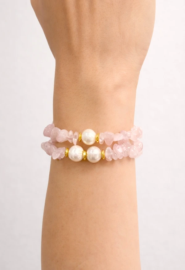 Pulseira Dupla Cascalho Pérola Natural Banho Ouro 18K