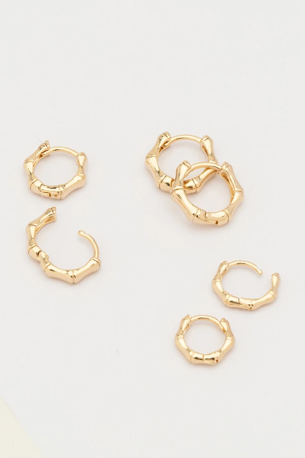 Brinco Trio Argola Bambu Banho Ouro 18K