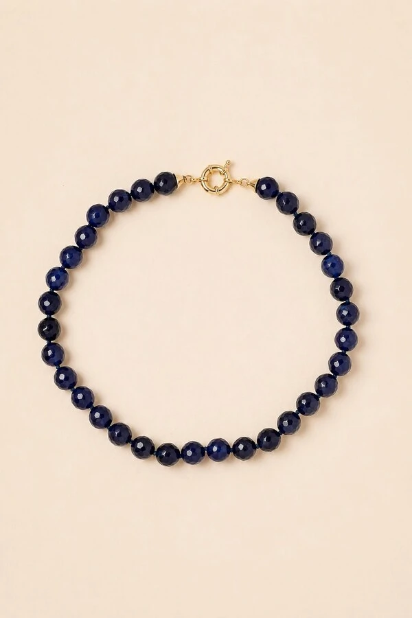Colar Jade Azul Nautic Banho Ouro 18K