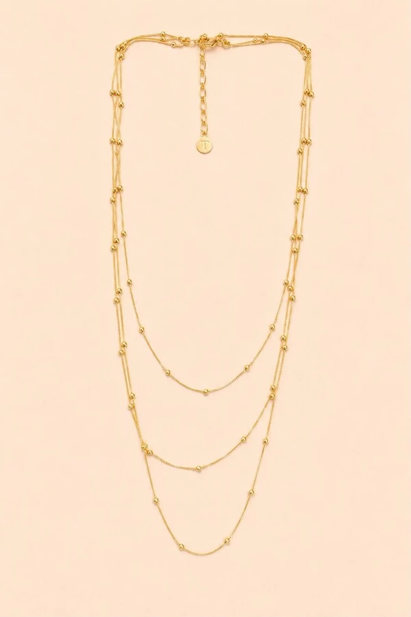 Colar Dourado Triplo Corrente Bolinhas