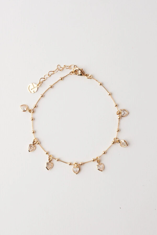 Pulseira Bolinhas e Corações Zircônia Banho Ouro 18K