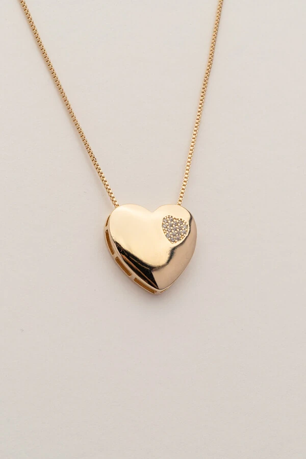 Colar Coração Liso Mini Coração Zircônia