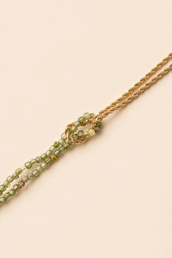 Pulseira Entrelaçada Zircônia Verde Banho Ouro 18K