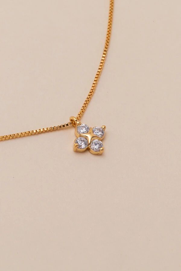 Colar Biarritz Trevo Zircônia Banho Ouro 18K