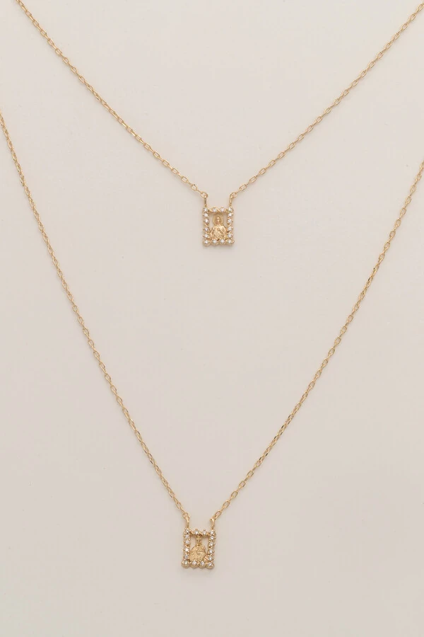 Colar Escapulário Zircônia Banho Ouro 18k