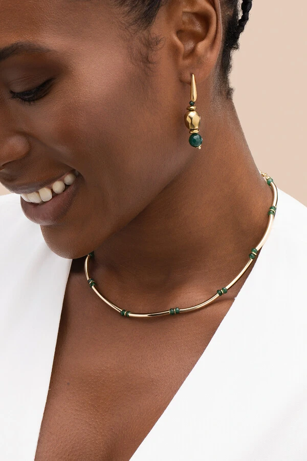 Colar Choker Dourado Gaia Jade Verde