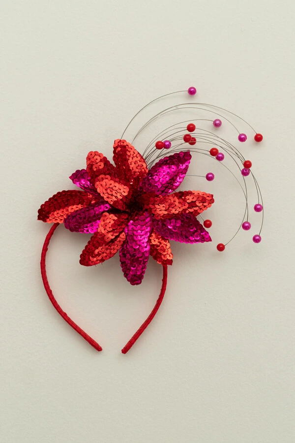 Tiara Carnaval Folhas Pink e Vermelho