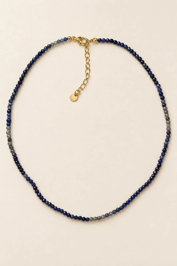 Colar Choker Degrade Sodalita Blue Banho Ouro 18K