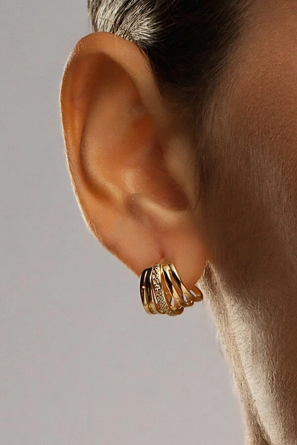 Brinco Cinco Voltas Zircônia Banho Ouro 18k