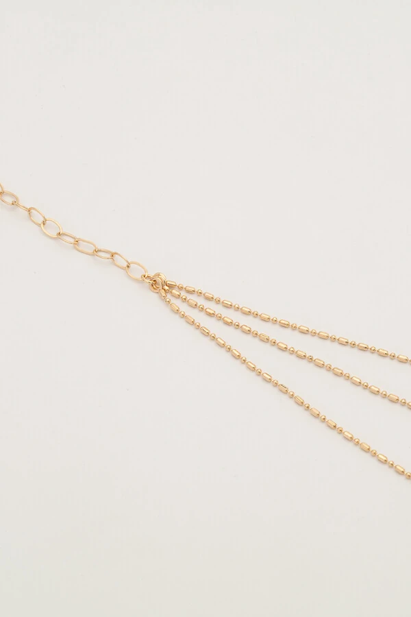 Colar Triplo Baguete Bolinhas Banho Ouro 18K