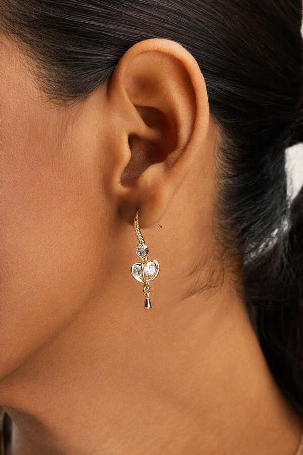 Brinco Dourado Pendente Zircônia Cristal