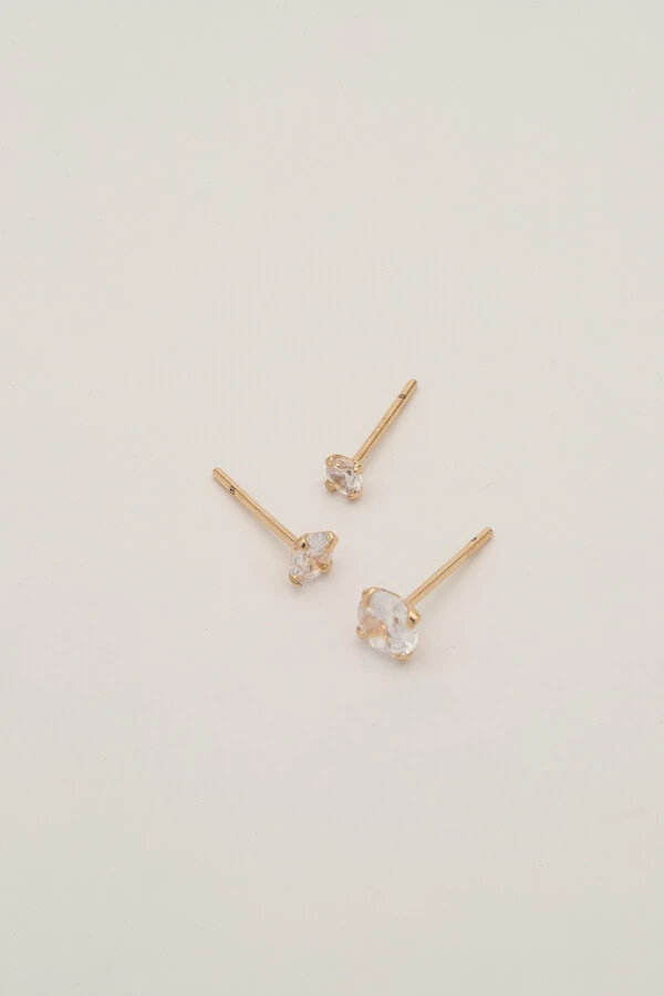 Brinco Trio Zircônia Banho Ouro 18K