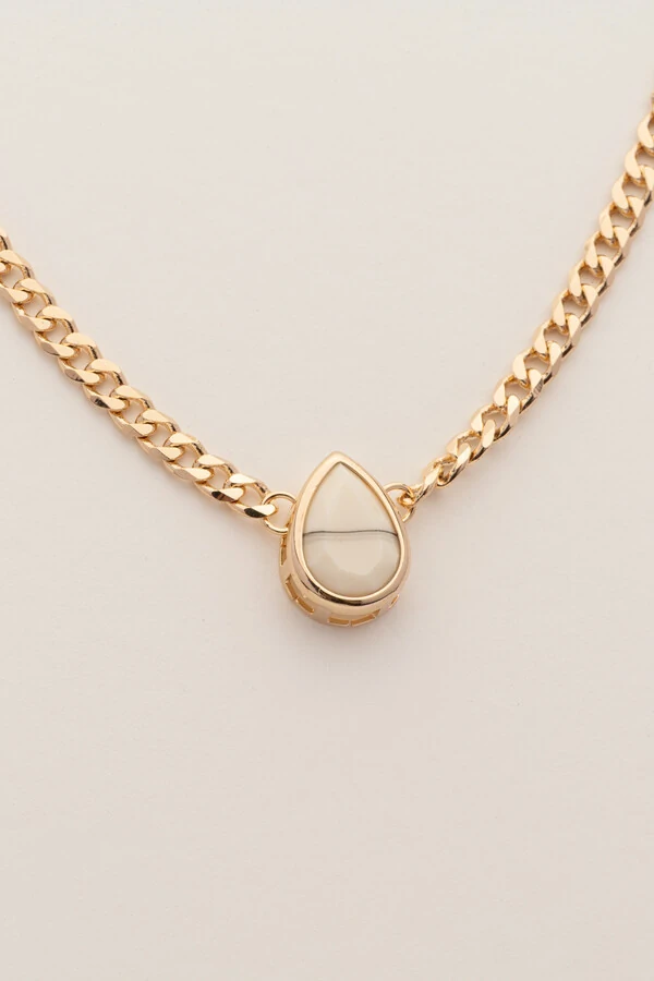 Colar Choker Dourado Gota Resina Off White