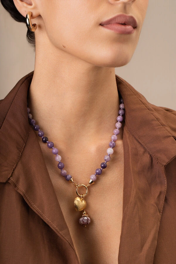 Colar Lanterna Marroquina Lepidolita Lavanda