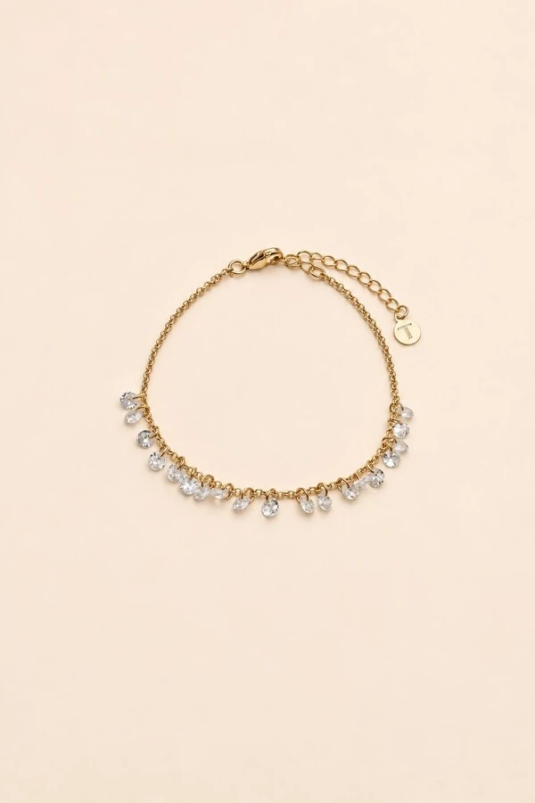 Pulseira Dourada Elos Portugueses Zircônia Cristal